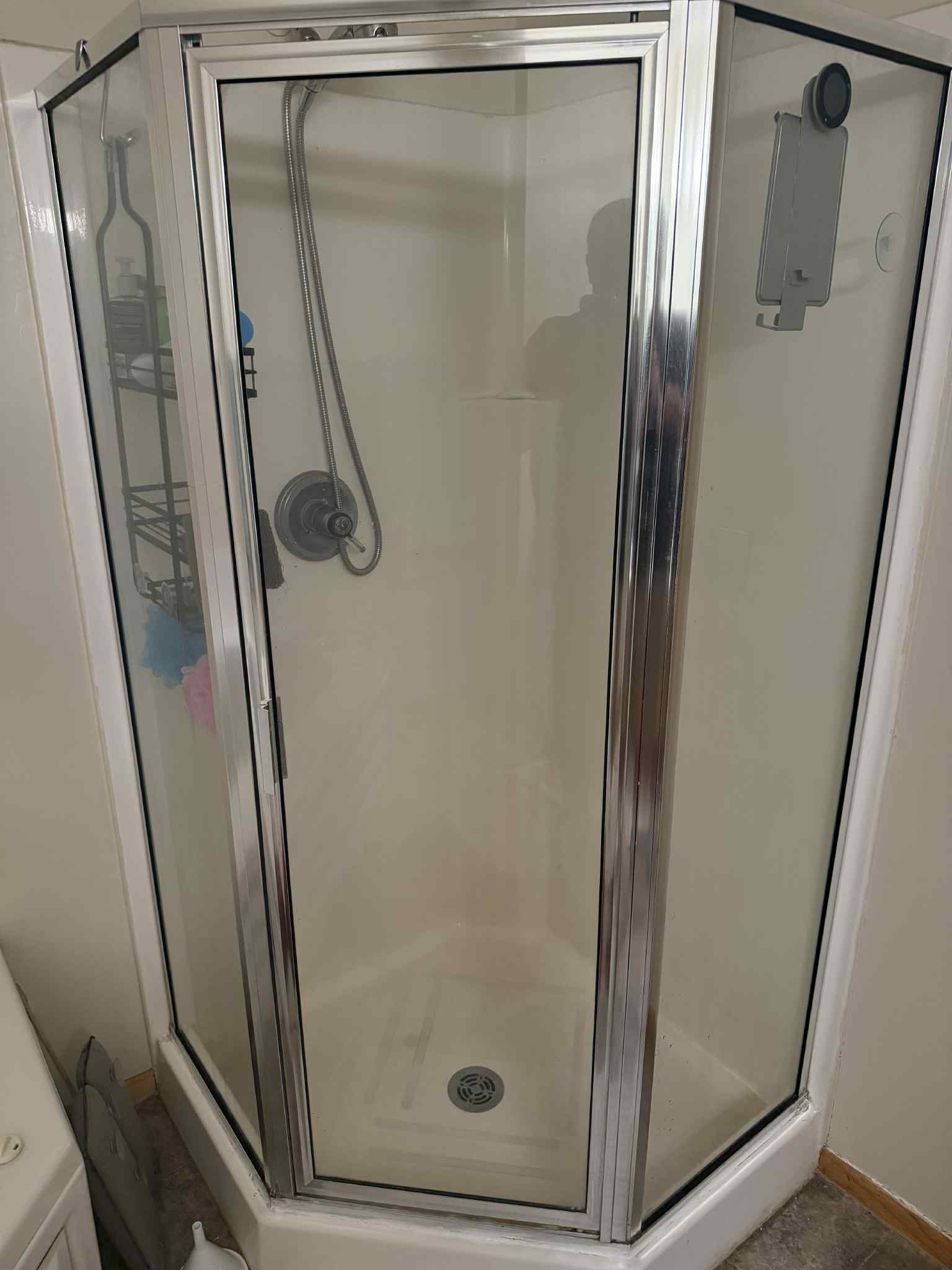 Shower after cleaning — crystal clear glass doors