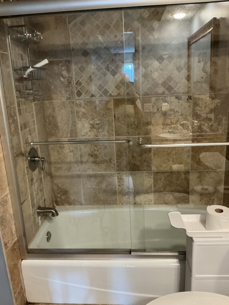 Shower after cleaning — crystal clear glass doors